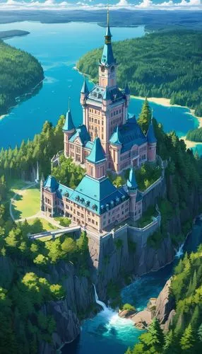 fairy tale castle,fairytale castle,neuschwanstein,reichstadt,ghibli,knight's castle,katara,disney castle,alfheim,neuschwanstein castle,castle,miramare,altena,castlelike,teutoburg,studio ghibli,bavaria,summit castle,moritzburg,new castle,Illustration,Japanese style,Japanese Style 03