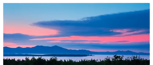 Pink and blue gradient sky, soft clouds, wispy tendrils, morning sunrise, panoramic view, 3/4 composition, dreamy atmosphere, vibrant colors, subtle texture, high definition, shallow depth of field, w