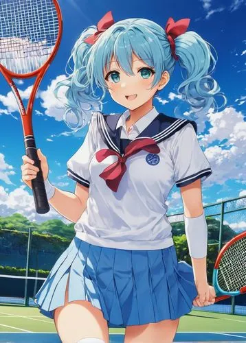 tennis,soft tennis,tennis skirt,tennis player,tennis lesson,woman playing tennis,tennis racket,tennis court,racquet,tennis equipment,tennis coach,tennis racket accessory,frontenis,racquet sport,anime japanese clothing,aqua,miku,sports girl,mikuru asahina,topspin,Illustration,Japanese style,Japanese Style 04