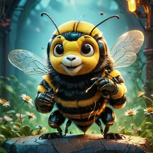 Illustrate a playful bumble bee receiving its bachelor degree as electrical engineer. Pixar, Disney, concept art, 3d digital art, Maya 3D, ZBrush Central 3D shading, bright colored background, radial 