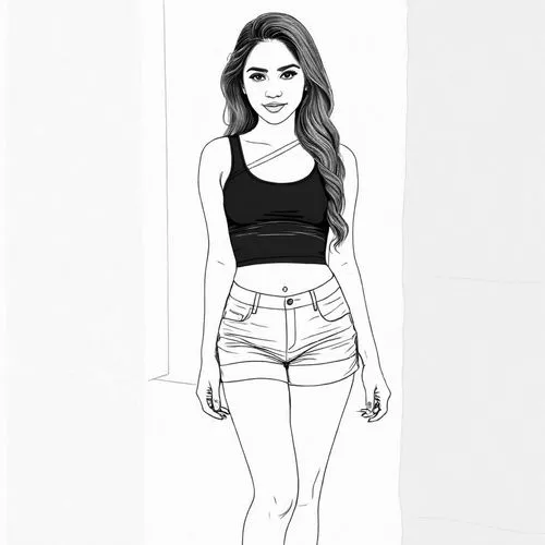 the image is a black and white po of a girl,thirlwall,rotoscoped,jauregui,fashion vector,cutout,sharlene,Design Sketch,Design Sketch,Detailed Outline