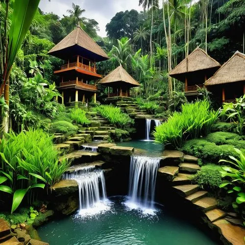 ubud,tropical jungle,indonesia,tropical house,tropical island,borneo,bali,green waterfall,southeast asia,thailand,tropical greens,erawan waterfall national park,philippines,rainforest,rain forest,malaysia,costa rica,tropics,vietnam,waterfalls,Conceptual Art,Sci-Fi,Sci-Fi 01