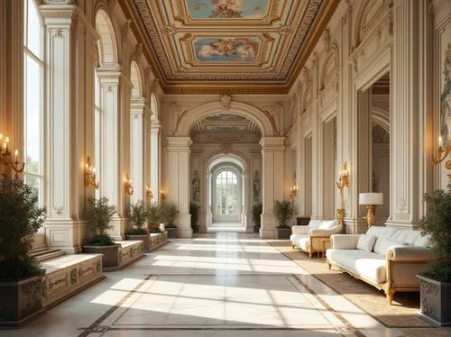 orangerie,versailles,ritzau,enfilade,marble palace,entrance hall,royal interior,hallway,villa cortine palace,corridor,neoclassical,hermitage,cochere,palladianism,cliveden,foyer,louvre,orangery,zappeion,europe palace,Photography,General,Realistic