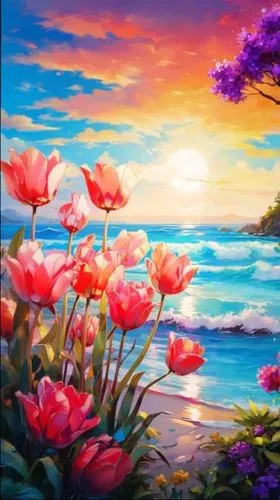 landscape background,flower background,flower painting,nature background,background colorful,colorful background,sea landscape,springtime background,spring background,splendor of flowers,beach landscape,flower in sunset,coastal landscape,sea of flowers,floral background,background view nature,summer background,creative background,windows wallpaper,art painting