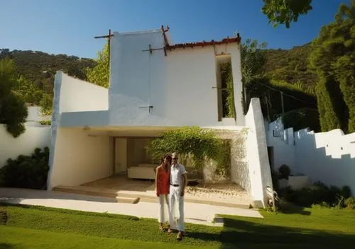 Diseño de casa estilo mínimalista fusionando elementos de la arquitectura del arquitecto Luis barragan, ubicada en un ambiente urbano con vegetación, autos, iluminación natural, fotografía hiperrealis