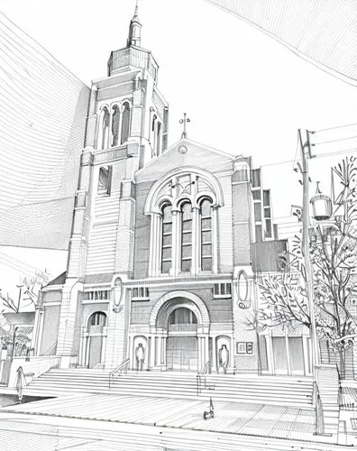 city church,3d rendering,line drawing,cathedral,kirrarchitecture,churches,shanghai disney,houston methodist,tokyo station,church of christ,render,coloring page,evangelical cathedral,motomachi,gothic c