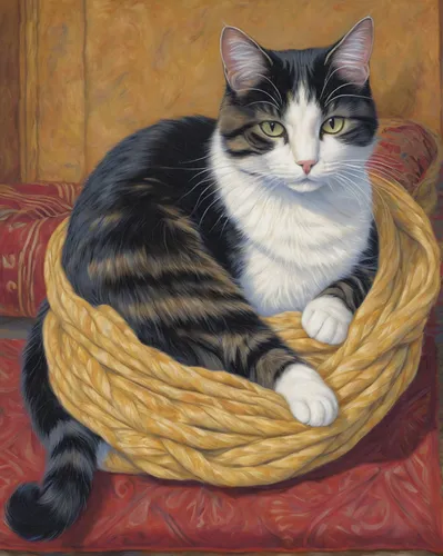 calico cat,cat portrait,pet portrait,domestic short-haired cat,american shorthair,calico,american curl,capricorn kitz,bread basket,american bobtail,american wirehair,cat resting,george ribbon,domestic cat,cat european,cat image,chinese pastoral cat,tommie crocus,wicker basket,breadbasket,Illustration,Retro,Retro 05