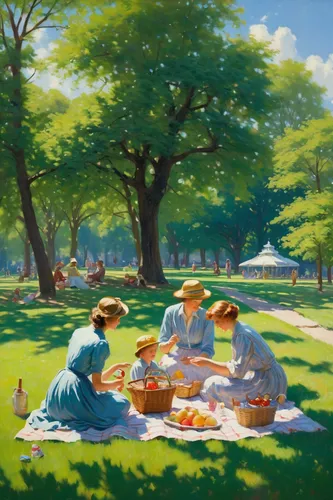 picnic,picnic basket,family picnic,picnic table,summer day,cream tea,tea party,central park,lafayette park,in the early summer,herman park,barbecue,barbecue area,woman holding pie,girl picking apples,champ de mars,placemat,in the park,cherry trees,picnic boat,Art,Classical Oil Painting,Classical Oil Painting 15