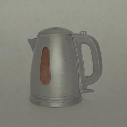 an empty metal tea kettle sitting on a table,beer mug,beer pitcher,copper jug,wine jug,mug,milk jug