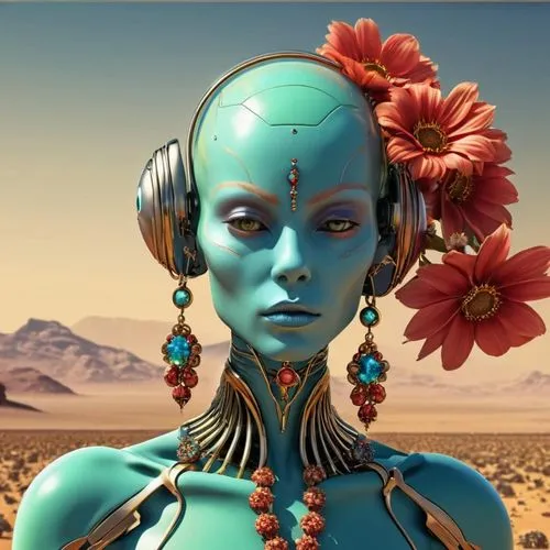 sun sunrise,desert flower,extraterrestrial life,valerian,avatar,extraterrestrial,humanoid,alien planet,head woman,scifi,bodypaint,cybernetics,android,sci fi,martian,computer art,sphinx pinastri,geomet