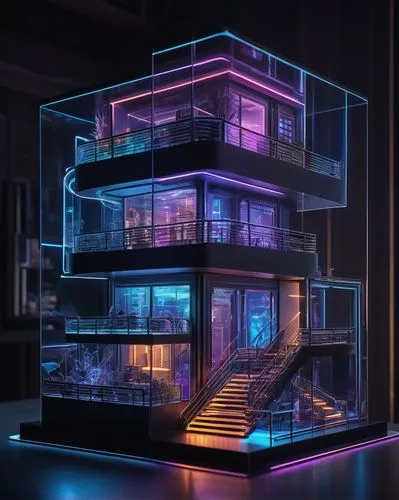 electrohome,voxel,3d render,an apartment,cubic house,cube house,aqua studio,cybertown,sky apartment,dreamhouse,apartment house,apartments,cyberpunk,electric tower,nightclub,lofts,voxels,apartment,aquarium,futuristic,Illustration,Retro,Retro 22