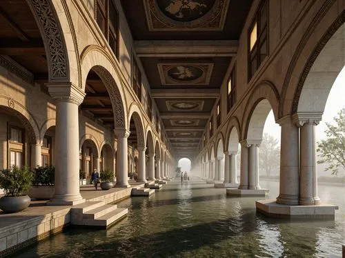 water palace,grand canal,colonnades,reflecting pool,colonnade,zayandeh,doge's palace,venise,venice,flooded pathway,venetian,kashan,arcaded,isfahan,theed,porticoes,city moat,naboo,dorne,alcazar of seville