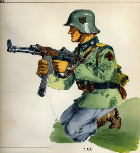 german Wehrmacht soldier in field grey uniform with Stahlhelm  and mp40 weapon,red army rifleman,man holding gun and light,patrol,1943,1944,submachine gun,infantry,rifle,french foreign legion,game ill