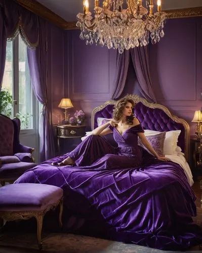 la violetta,purple,bedchamber,violetta,violette,rich purple,woman on bed,morado,chambre,violaceous,violet colour,violeta,purple rizantém,bellocchio,imperiale,malplaquet,courvoisier,chateau margaux,purples,ornate room,Art,Classical Oil Painting,Classical Oil Painting 10