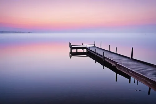 Dock in fog at sunrise on Sturgeon Lake<br />,calm water,calm waters,tranquility,pink dawn,spaciousness,morning mist,beautiful lake,calming,landscape photography,foggy landscape,peacefulness,evening l