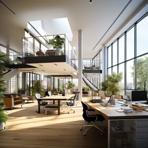 modern office,loft,penthouse apartment,offices,interior modern design,3d rendering,daylighting,working space,creative office,sky apartment,modern decor,interior design,office buildings,home interior,o