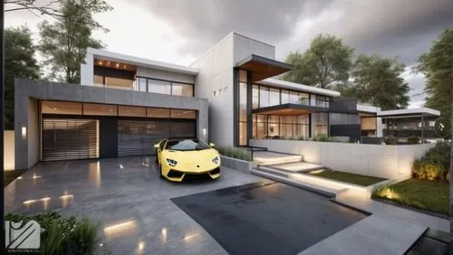 LIGHT YELLOW CAR LAMBORGINI SUV,modern house,modern architecture,luxury home,luxury property,3d rendering,landscape design sydney,luxury real estate,modern style,crib,smart house,underground garage,sm