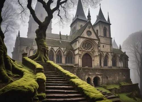 haunted cathedral,gothic church,stave church,buttresses,steepled,rivendell,aachen cathedral,cathedrals,tintern,buttressed,the black church,spires,eglise,neogothic,black church,sunken church,buttressing,buttress,lisieux,cathedral,Art,Classical Oil Painting,Classical Oil Painting 29