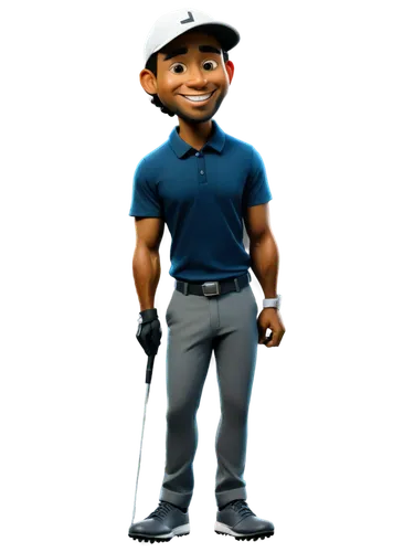 Cartoon Tiger Woods, golf player, smiling face, bright eyes, athletic build, blonde hair, cap backwards, Nike shirt, golf glove, holding golf club, standing pose, dynamic movement, vibrant colors, com