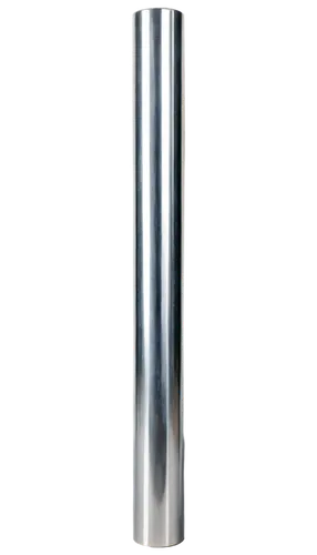 Metal pole, silver, shiny, vertical, thin, cylindrical shape, rounded top, flat base, detailed texture, reflective surface, soft lighting, 3/4 composition, shallow depth of field, industrial atmospher