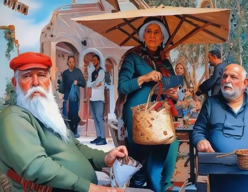 medieval market,italian painter,folk village,vendors,gnomes at table,biblical narrative characters,oil painting,meticulous painting,apulia,christmas market,market stall,mijas,nativity village,nomadic people,alentejo,khokhloma painting,church painting,puglia,wooden figures,provencal life,Illustration,Paper based,Paper Based 04