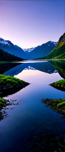 Scenic iPhone wallpaper, misty mountain range, sunrise, vibrant blue sky, fluffy white clouds, snow-capped peaks, serene lake reflection, lush green trees, rocky shores, panoramic view, ultra-wide com