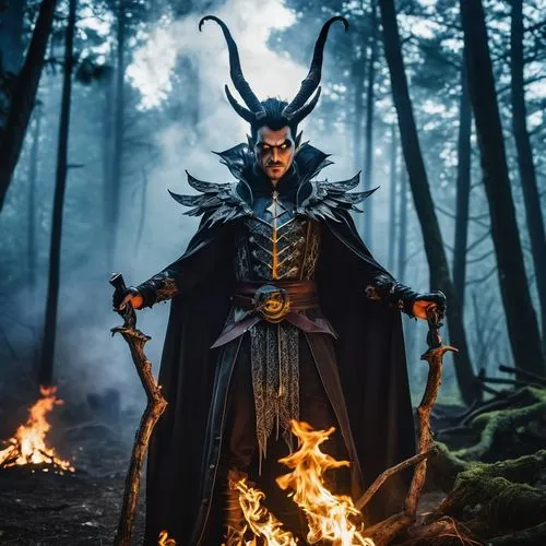 Lightning fire, smoke, Epic Scene with a Dark Fairy,glowing,misty, uhd photorealisitc authentic psychotic angry madman wearing Dark fantasy outfit and intricate gothic  makeup,do something dark magic 