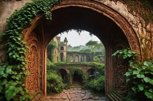 archways,doorways,ruinas,alcazar of seville,rivendell,secret garden of venus,naples botanical garden,sintra,kudzu,ruins,passageways,garden door,dorne,fairy door,alcove,sonargaon,doorway,passageway,archway,the threshold of the house,Art,Artistic Painting,Artistic Painting 04