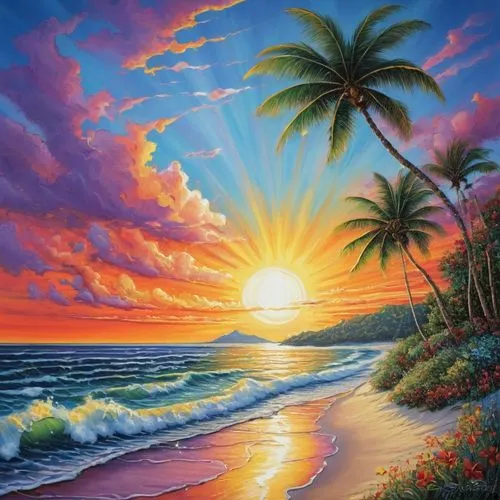 beach landscape,sunrise beach,sunset beach,tropical beach,luau,coast sunset,tropical sea,coastal landscape,oil painting on canvas,beach scenery,painting technique,landscape background,sea landscape,aloha,oil painting,art painting,colored pencil background,dream beach,molokai,seascape,Conceptual Art,Daily,Daily 28