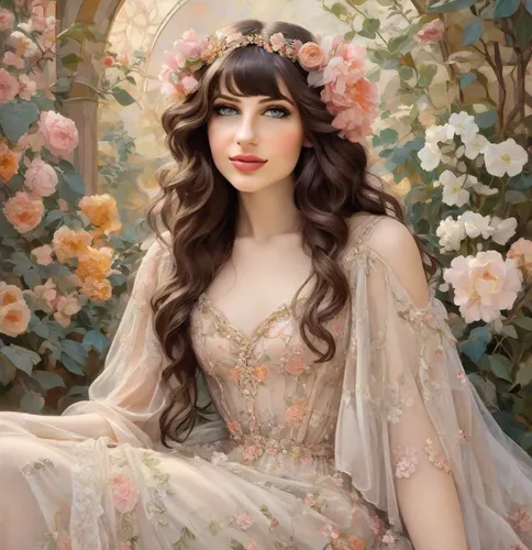 fantasy portrait,fairy queen,romantic portrait,girl in flowers,girl in a wreath,beautiful girl with flowers,hydrangea,jasmine blossom,mystical portrait of a girl,flower fairy,fantasy art,flower girl,wreath of flowers,hydrangeas,bridal,floral wreath,fantasy woman,fantasy picture,rosa 'the fairy,scent of roses