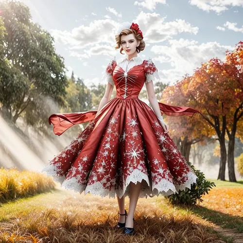 hoopskirt,country dress,vintage dress,queen of hearts,overskirt,a girl in a dress,fairy tale character,crinoline,red-hot polka,fantasy picture,autumn theme,pin up christmas girl,girl in a long dress,red hot polka,autumn background,vintage woman,man in red dress,vintage girl,lindsey stirling,retro christmas lady