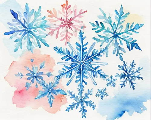 Develop a whimsical snowflake clip art inspired by childhood innocence.,watercolor christmas pattern,watercolor christmas background,blue snowflake,watercolor flowers,snowflake background,watercolour 