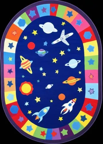 the floor rug is decorated with different color and sizes,star chart,zodiacal sign,life stage icon,circular star shield,astronomico,constellation pyxis