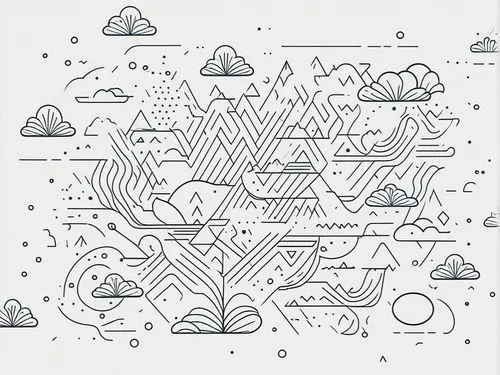 a very long line drawing of mountains and clouds,umbrella pattern,snow drawing,vector pattern,cloudbursts,cloud mountain,raincloud,Illustration,Black and White,Black and White 04