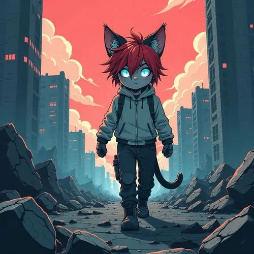 killorin,protagonist,feral,stray,dusk background,fire background