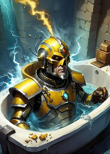 aquanaut,kiribath,kryptarum-the bumble bee,dwarf cookin,key-hole captain,weißkehl doctor fish,aquaman,rotglühender poker,paladin,god of the sea,tub,taking a bath,leeuwarder current,sea god,water bath,ironman,the man in the water,bathtub,poseidon god face,ilightmarine,Illustration,Realistic Fantasy,Realistic Fantasy 01