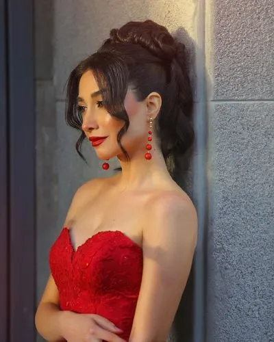 red gown,lady in red,red bow,asami,updo,bright red,in red dress,elegant,flamenca,red dress,girl in red dress,cinder,hudgens,red lipstick,diamond red,red lips,xiaoqing,profile,man in red dress,elegante