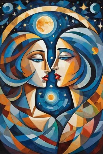 amorous,mother kiss,celestial bodies,global oneness,man and woman,sun and moon,two people,all forms of love,harmonious,lovers,horoscope libra,couple in love,connectedness,harmonia macrocosmica,the zodiac sign pisces,couple - relationship,handing love,gemini,courtship,mother earth,Art,Artistic Painting,Artistic Painting 45