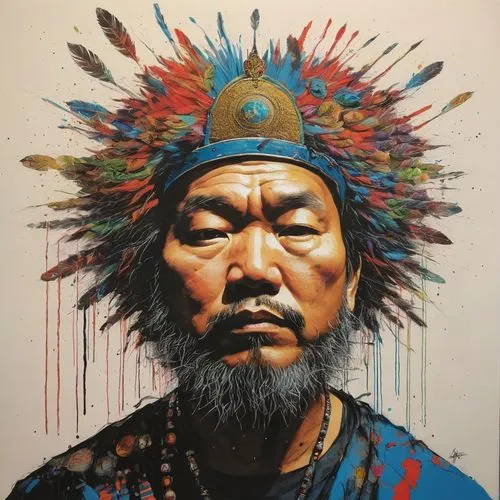 mongolian,tribal chief,tibetan,shaman,pachamama,bodhisattva,shirakami-sanchi,colored pencils,coloured pencils,color pencils,yi sun sin,color pencil,mongolia,choi kwang-do,tribal,guru,colourful pencils,indigenous painting,mongolian tugrik,chinese art,Conceptual Art,Graffiti Art,Graffiti Art 05