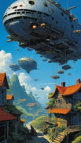 airships,airship,futuristic landscape,zeppelins,air ship,ufo,sci fiction illustration,scifi,valerian,zeppelin,space ships,ufos,sky space concept,sci-fi,sci - fi,sci fi,ufo intercept,aurora village,space ship,starship,Conceptual Art,Sci-Fi,Sci-Fi 08