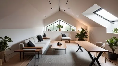 the modern and cozy room is very cluttered,loft,velux,scandinavian style,geometric style,skylights,vitra,Photography,General,Realistic