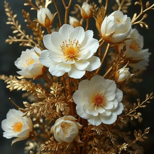 golden flowers,cherokee rose,chrysanthemums bouquet,blossom gold foil,dried flowers,jasmine flowers