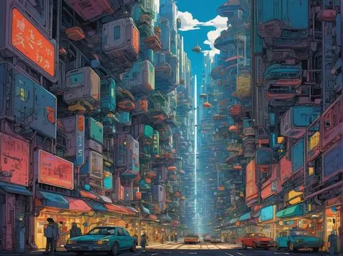 hong kong,kowloon,shinjuku,tokyo city,taipei,cyberpunk,cityscape,shanghai,tokyo,fantasy city,metropolis,futuristic landscape,hk,colorful city,busan,alleyway,hanoi,harbour city,osaka,street canyon,Illustration,Japanese style,Japanese Style 14