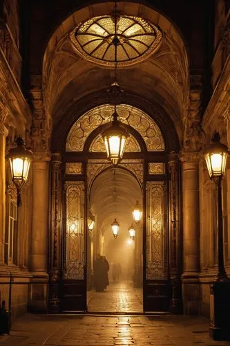 corridor,porticos,train station passage,enfilade,carneades,arcades,corridors,passage,hallway,sevillian,vittoriano,palermo,keleti,the park at night,entranceway,sevilla,seville,nypl,at night,entrada,Illustration,Retro,Retro 01