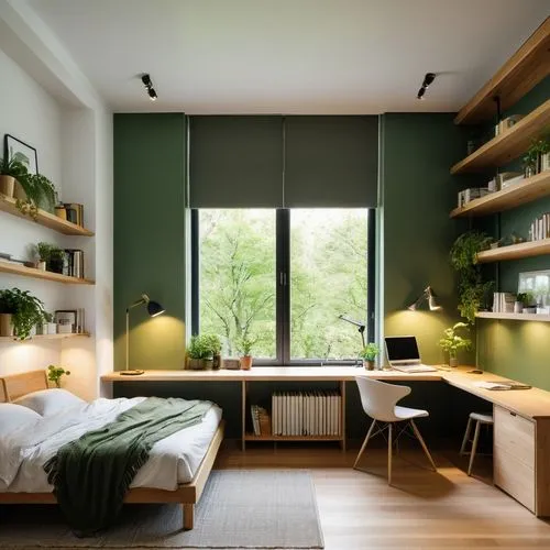 green living,modern room,bedroom,shared apartment,room divider,modern decor,sleeping room,bookcase,danish room,an apartment,one-room,interior design,canopy bed,scandinavian style,japanese-style room,bookshelves,guest room,one room,pine green,gyokuro,Photography,General,Natural