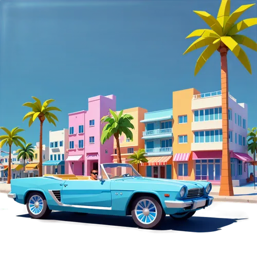 classic car and palm trees,riviera,haulover,retro car,retro styled,bahama,retro automobile,retro vehicle,3d car wallpaper,3d car model,south beach,autopia,seaside resort,miami,retro style,tropicana,cuba background,corvette,californian,retro background,Unique,3D,Low Poly