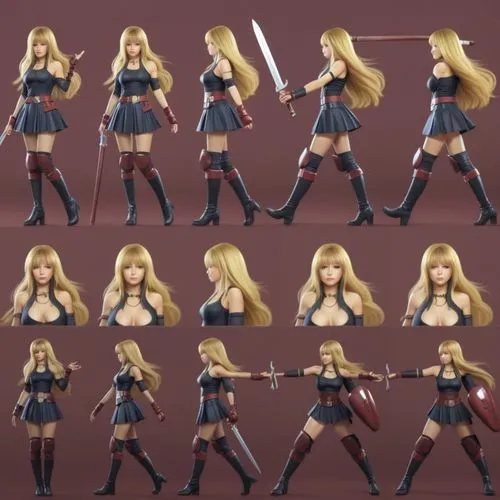 product design，Packaging Design,female character design for the animated film, miss you boss,illyana,magik,swordswoman,vax figure,fighting poses,turnarounds,Photography,General,Realistic