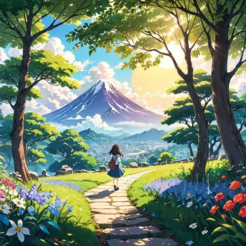 ghibli,landscape background,studio ghibli,beautiful wallpaper,springtime background,nature background,Anime,Anime,Traditional