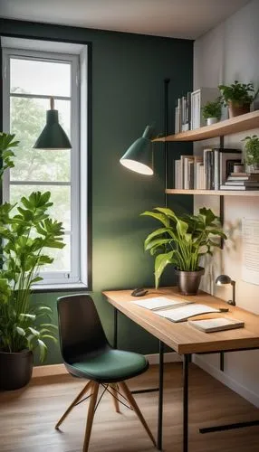 green living,danish furniture,greenhut,writing desk,wooden desk,scandinavian style,vitra,greenhaus,modern decor,steelcase,blur office background,working space,office desk,anastassiades,furnishing,aaaa,green plants,modern office,desk,home interior,Illustration,Retro,Retro 24