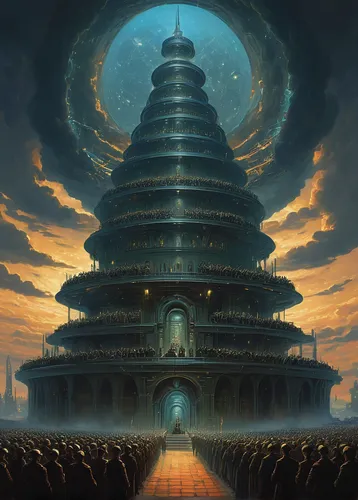 tower of babel,stone pagoda,panopticon,hall of supreme harmony,ancient city,ancient house,the ancient world,somtum,sci fiction illustration,temple fade,buddhist hell,stupa,temples,pagoda,ancient buildings,fortress,fantasy picture,stone palace,forbidden palace,world digital painting,Art,Classical Oil Painting,Classical Oil Painting 15